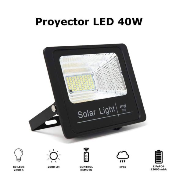 Foco LED solar 40W con placa solar - luz Calida